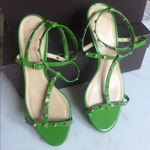 J. Crew Green Patent Heels with Gold Studs